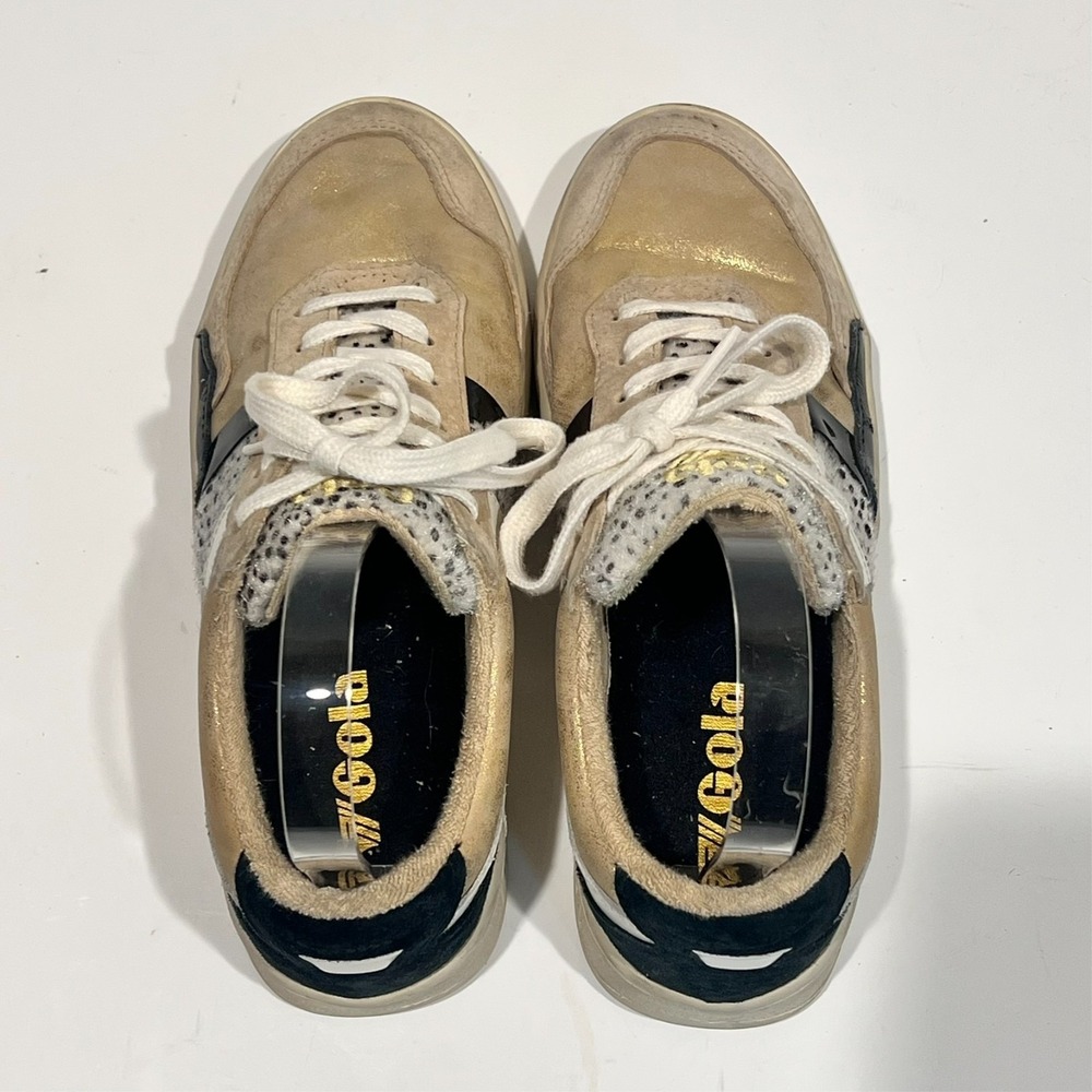 Gola Grandslam Mode Women's 7 Gold Animal Print Metallic Colorblock Sneakers - Picture 9 of 9